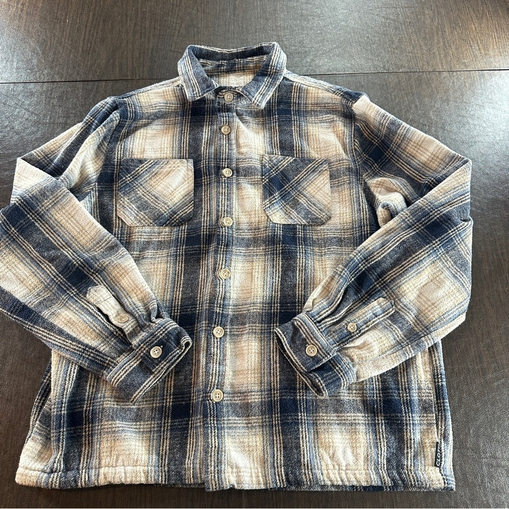 Brooklyn Cloth Blue and Cream Plaid Shirt with Side and Front Pockets  Sz L